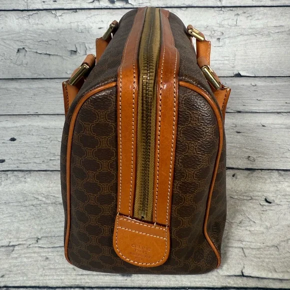 Celine Macadam Boston Brown Monogram Canvas Leather Handbag - Picture 3 of 16